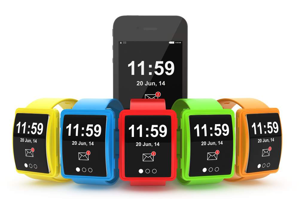 big-conceptual-multicolour-smart-watches-with-mobile-phone-white-background