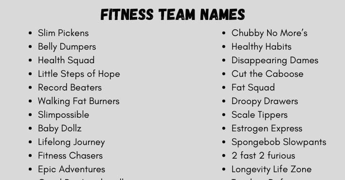 50+ Fitness Team Names List