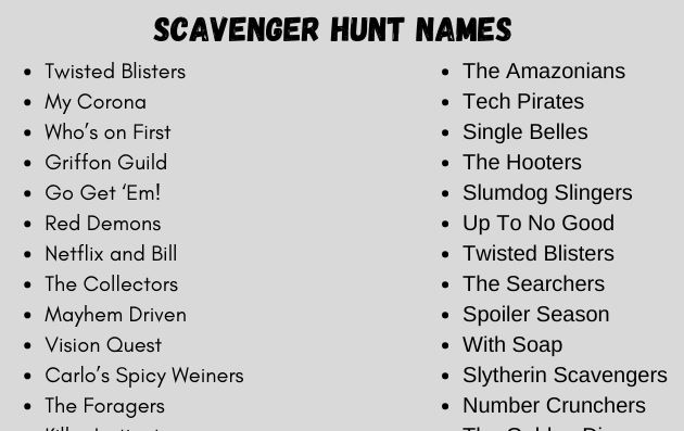 scavenger hunt team names
